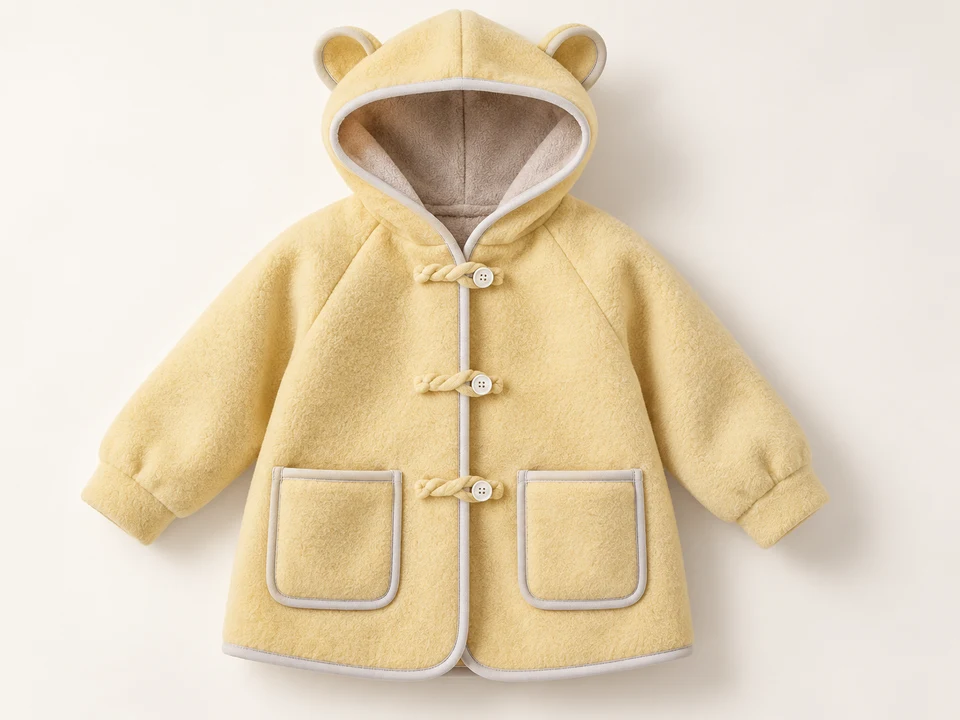Cream Bear Ear Fleece Coat on a warm studio background