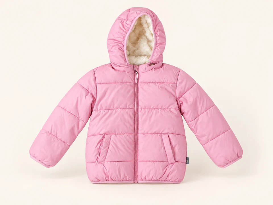 Pink Fleece Lined Padded Jacket on a warm studio background