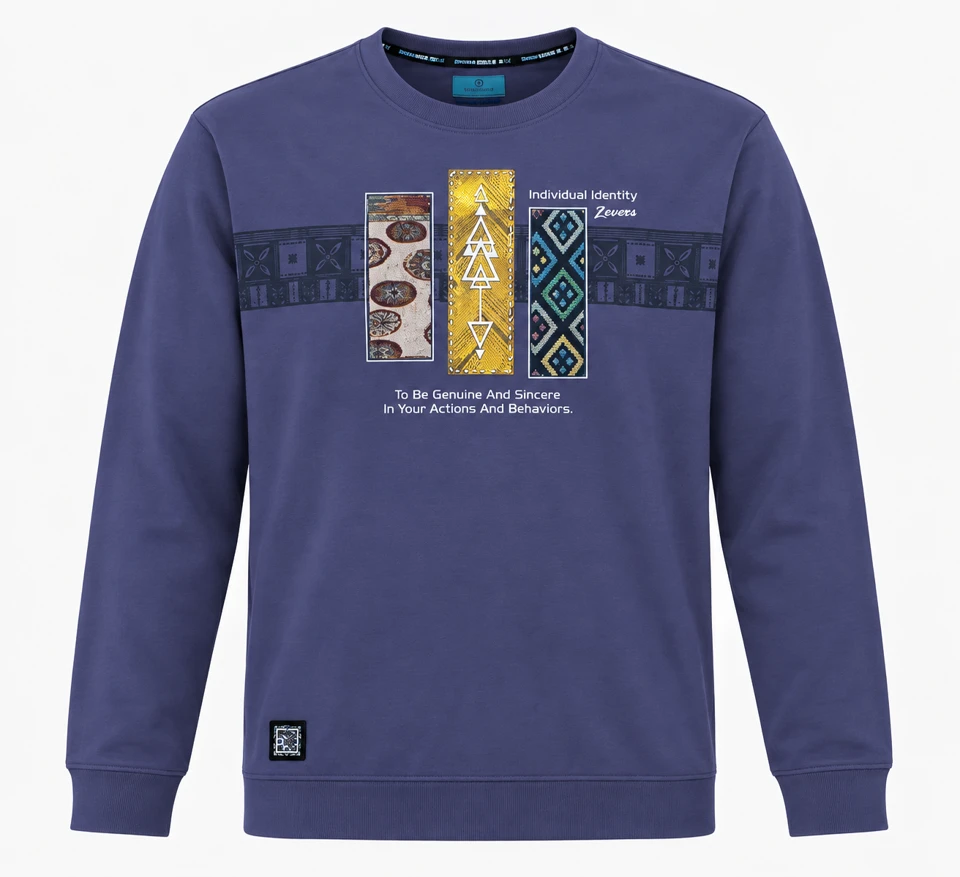 Slate Blue Patterned Panel Sweatshirt