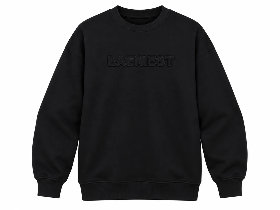 Invisible mannequin displaying black tonal-lettering crew-neck sweatshirt