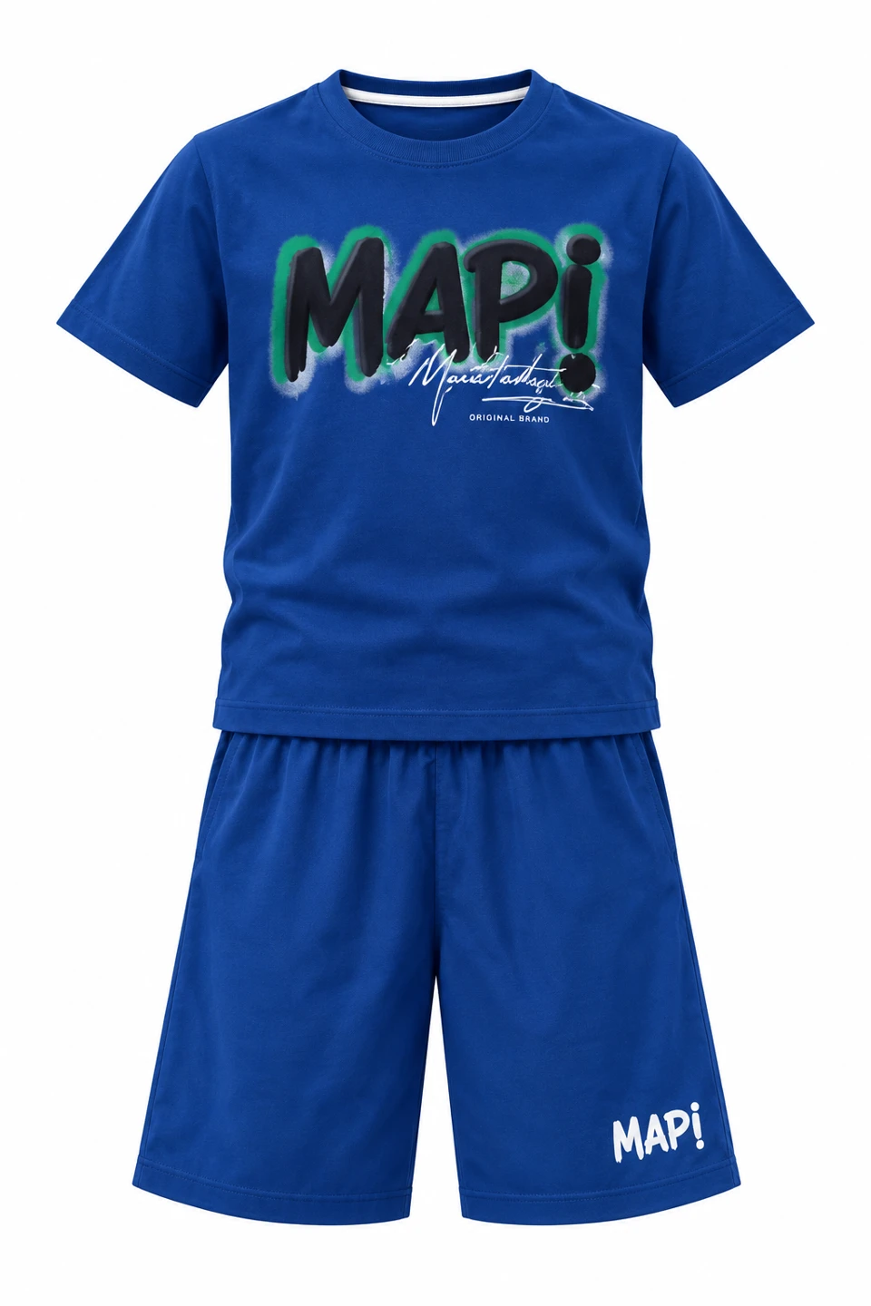 Blue Green-shadow Graphic T-shirt & Shorts Set