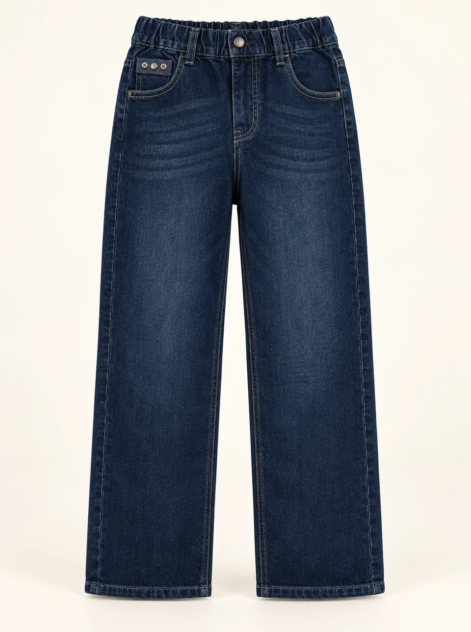 Dark Blue Three-stud Pocket Jeans — Studio product view
