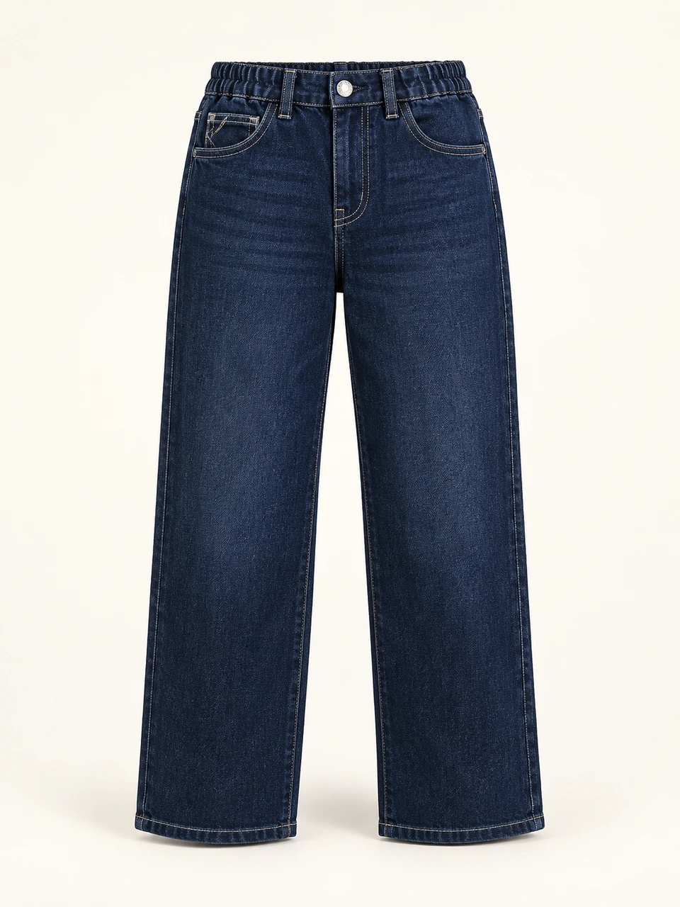 Dark Blue Angled-pocket Jeans — Studio product view