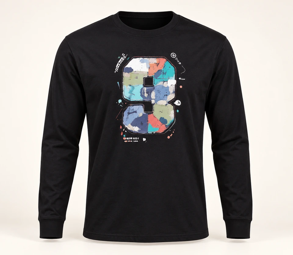 Black Patchwork Number 9 Long-sleeve T-shirt — Studio product view