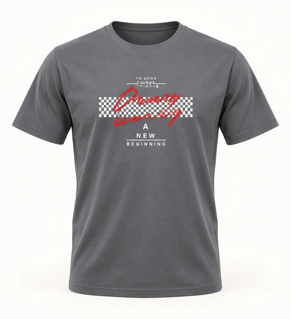 Grey Checkered Script T-shirt — Studio product view
