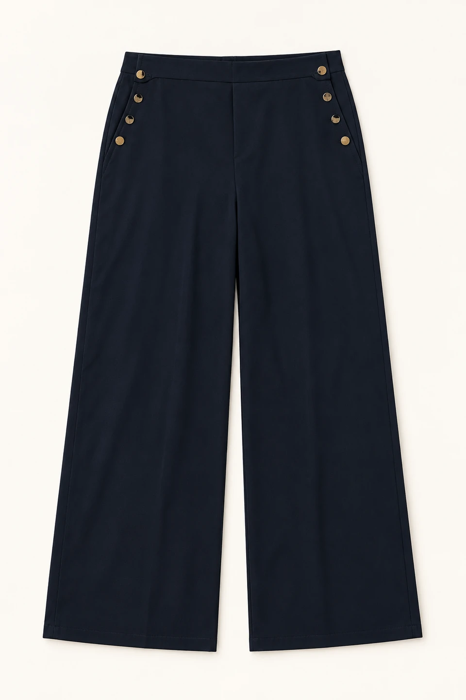 Black Gold-button Wide-leg Trousers on a warm studio background