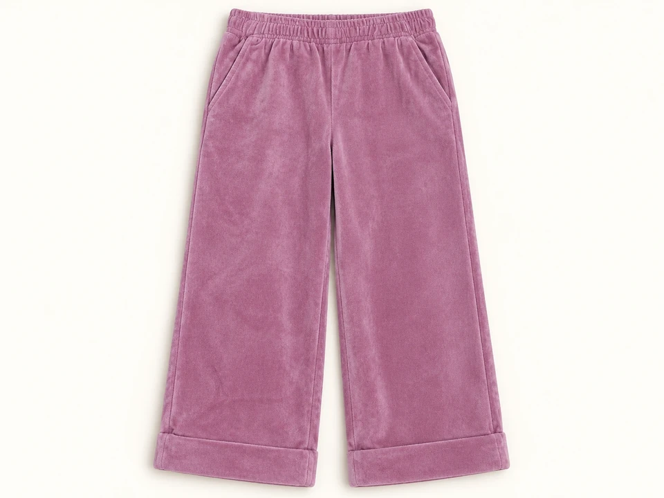 Mauve Velour Wide-leg Trousers on a warm studio background