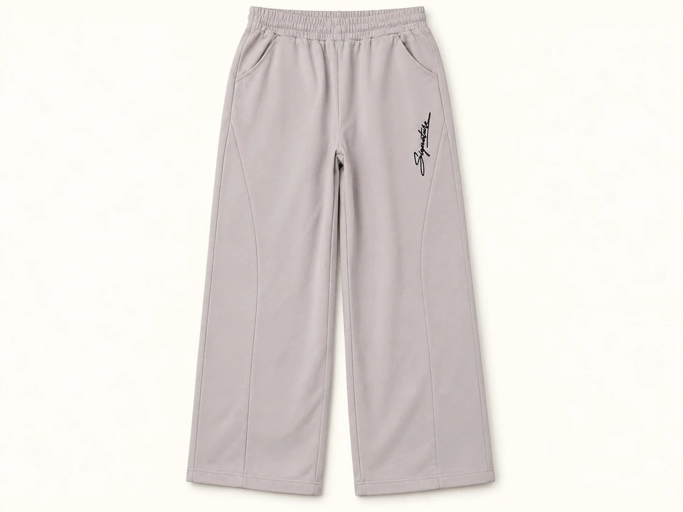 Taupe Script Wide-leg Trousers on a warm studio background