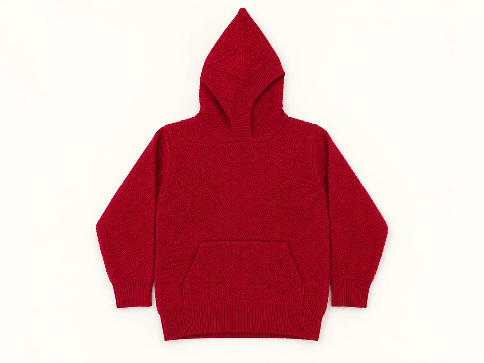 Burgundy Knit Pullover Hoodie on a warm studio background