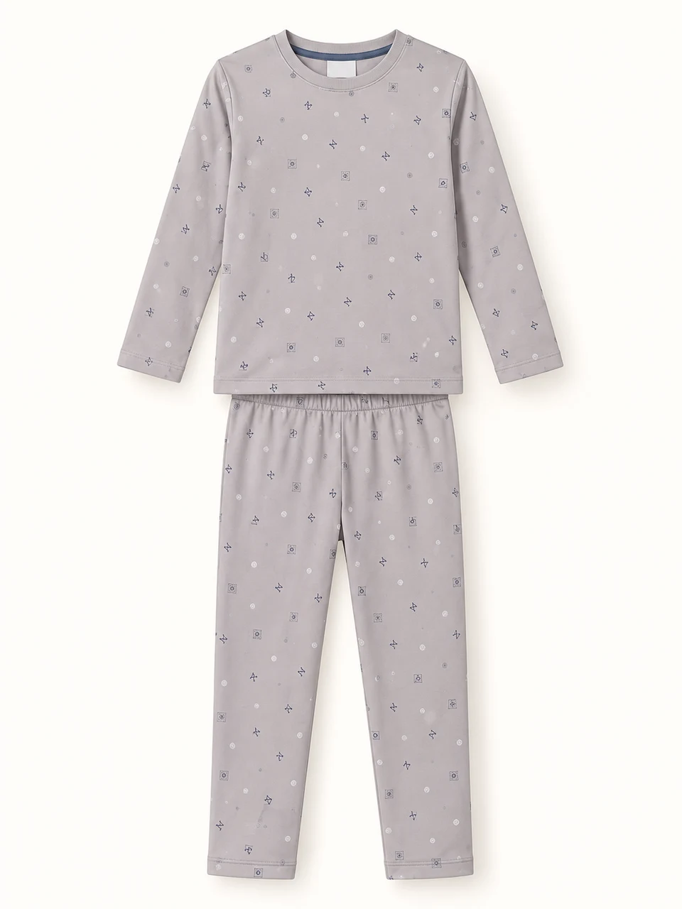 Grey Printed Pyjama Set on a warm studio background
