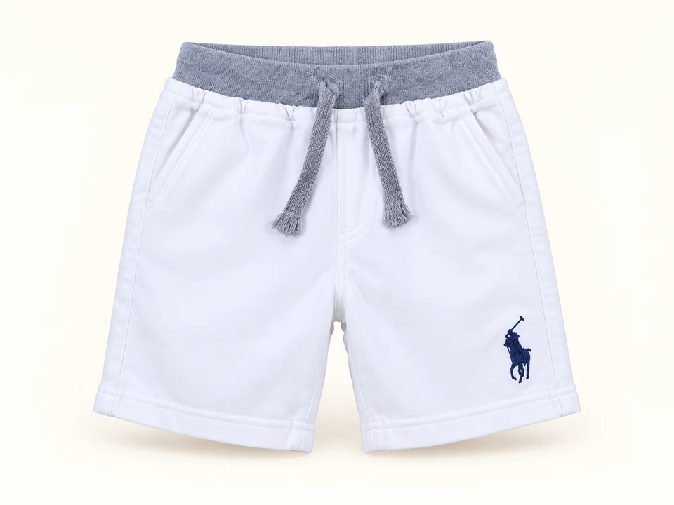 White Shorts with Grey Waistband on a warm studio background