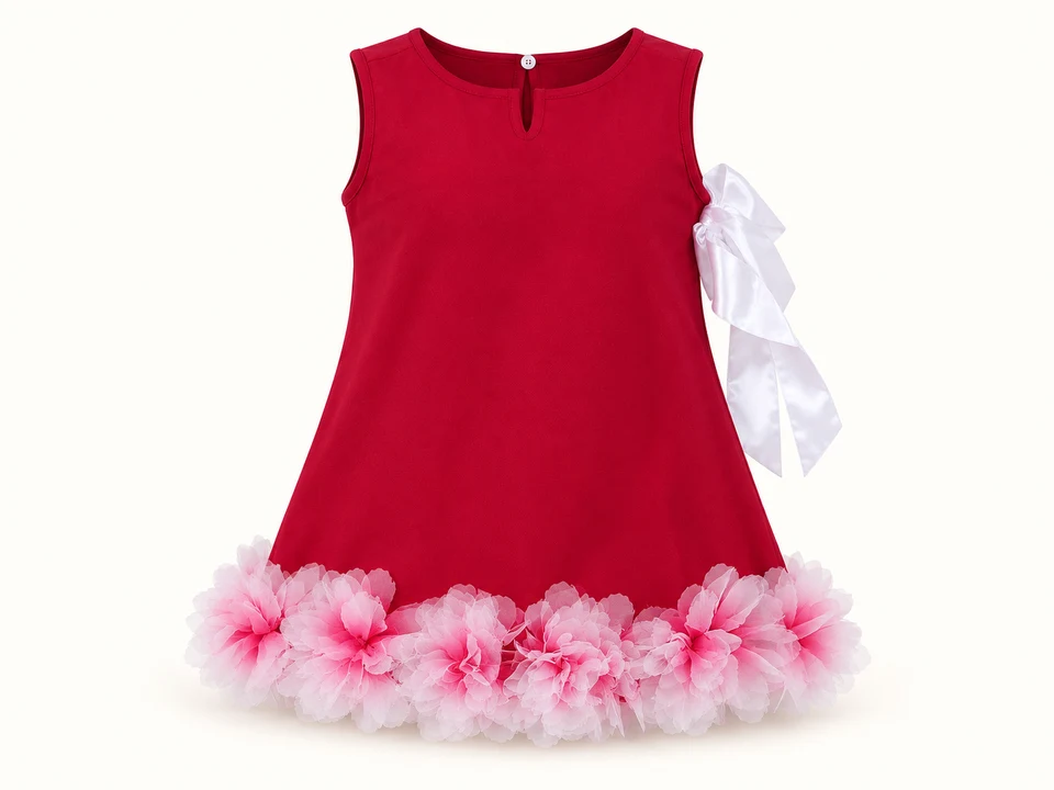 Red Floral Hem Bow Dress on a warm studio background