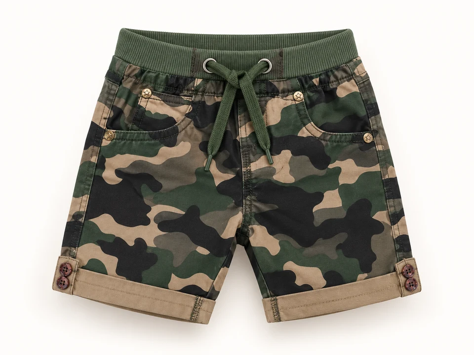 Green Camouflage Shorts on a warm studio background