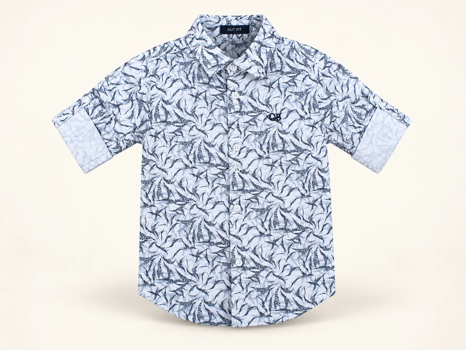 White Leaf Print Shirt on a warm studio background