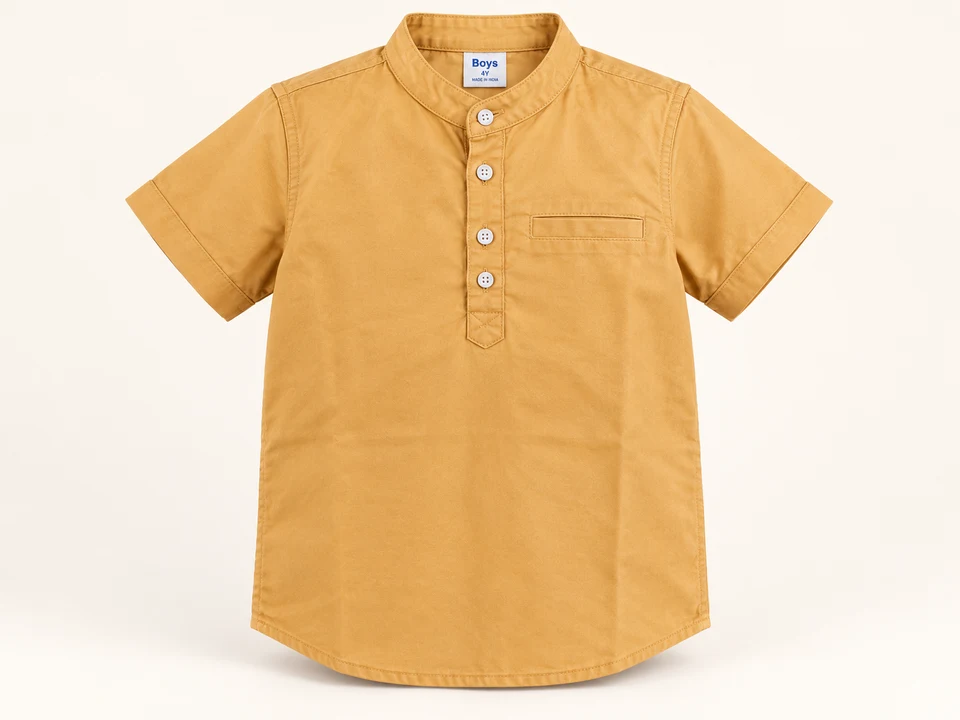 Mustard Collarless Shirt on a warm studio background