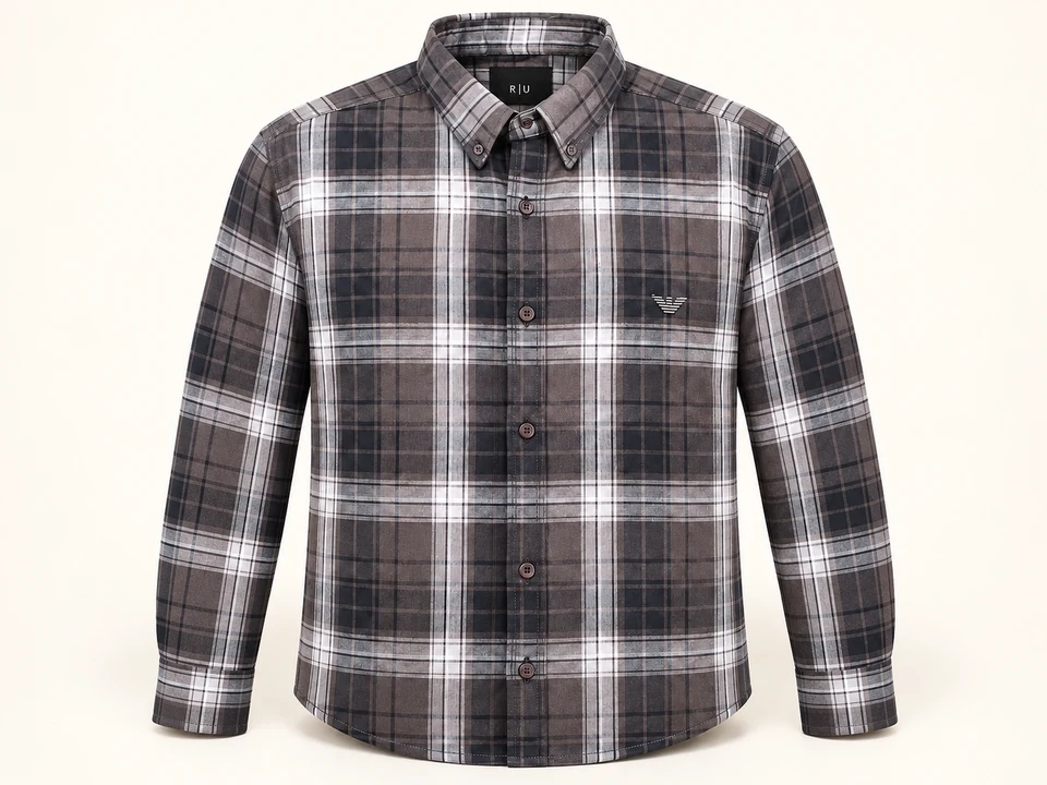 Grey Checked Long-sleeve Shirt on a warm studio background