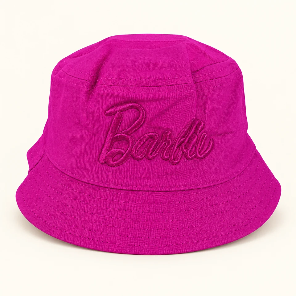 Pink Barbie Bucket Hat on a warm studio background