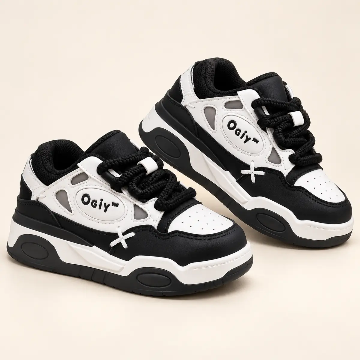 Black and White Chunky Sneakers AI studio illustration