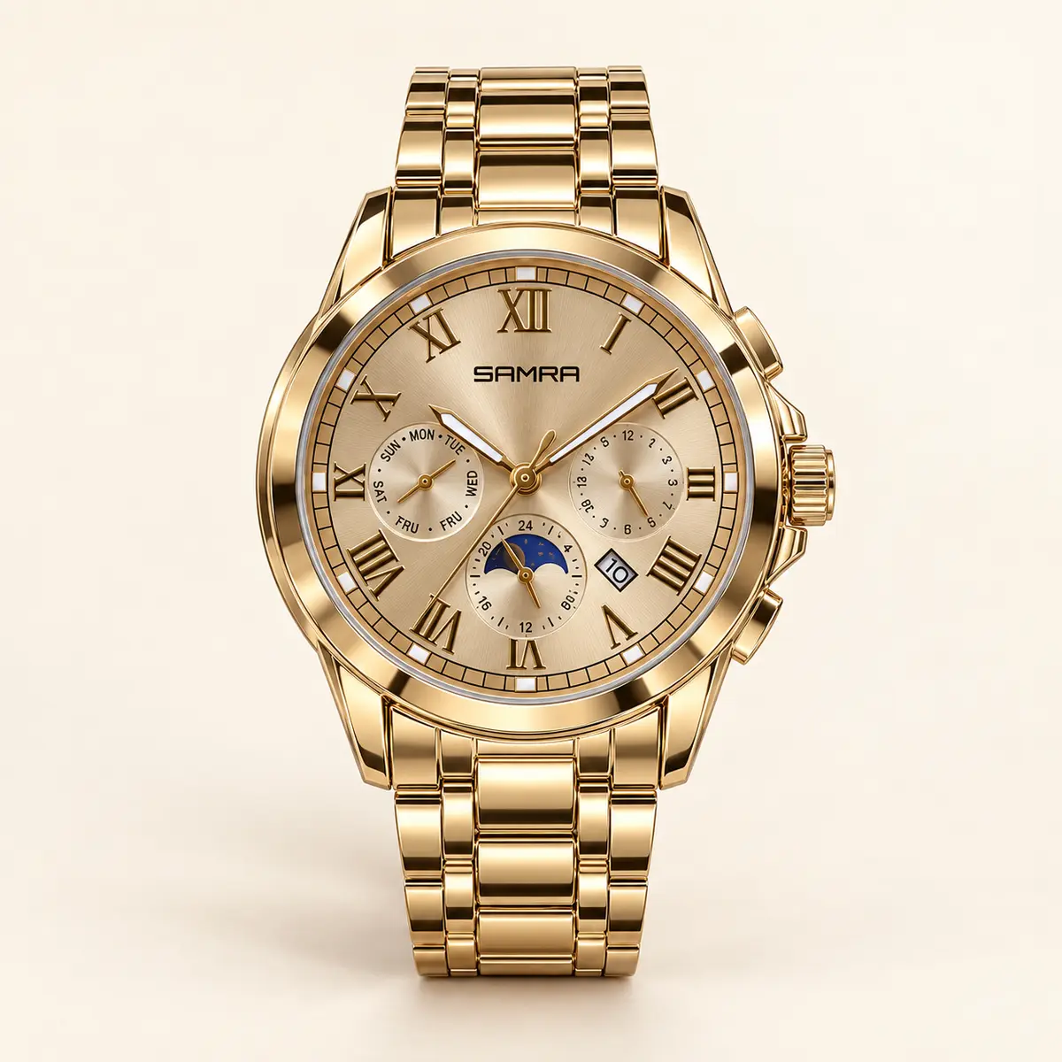 Gold Tone Roman Dial Watch AI studio illustration
