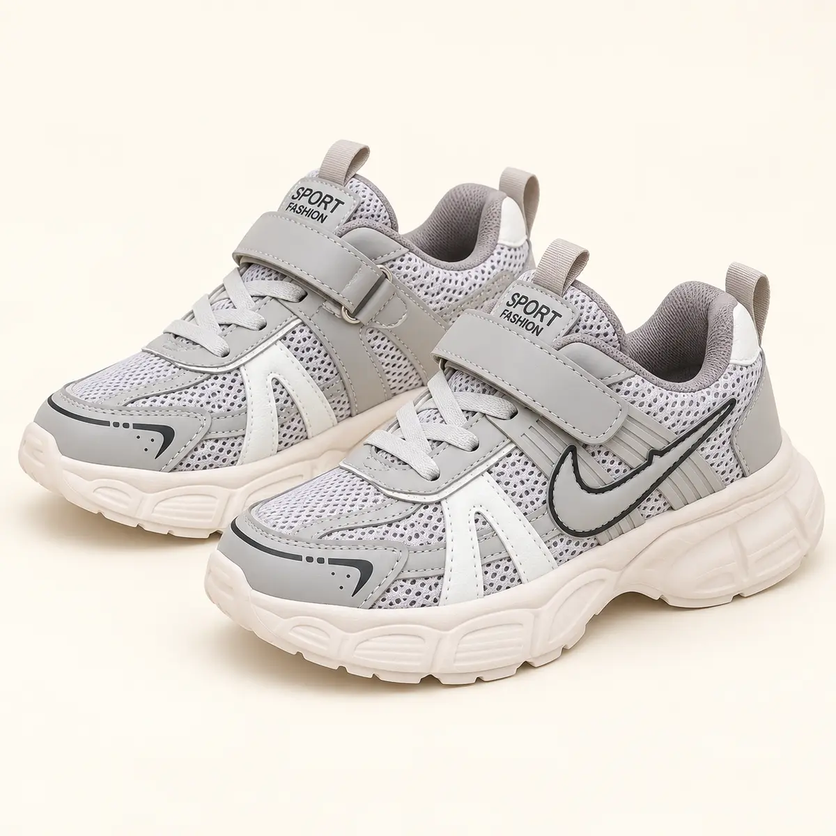 Grey Mesh Strap Sneakers AI studio illustration