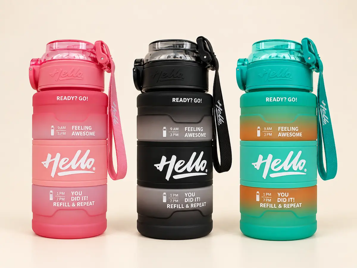 Hello Motivational Water Bottles in available design examples