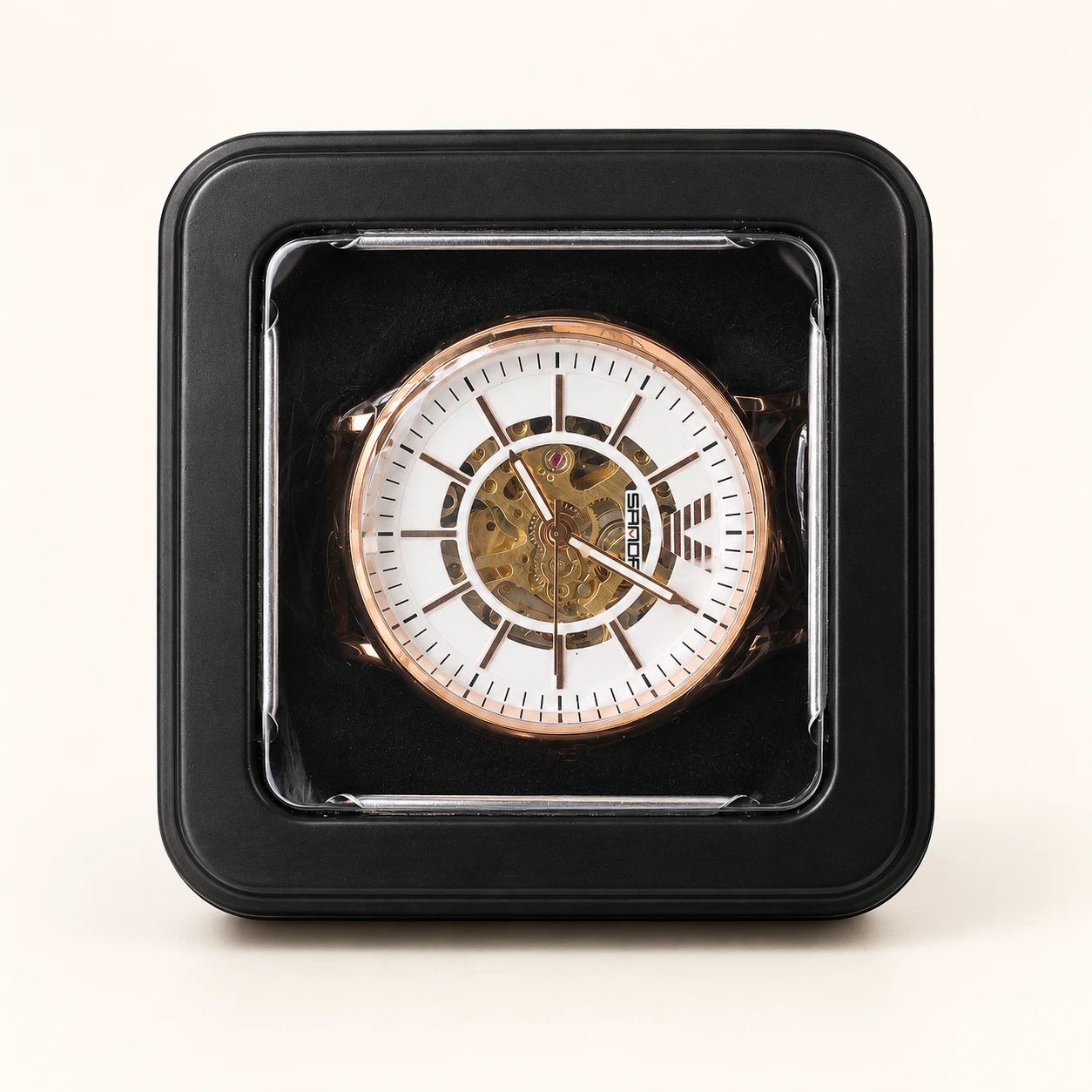 Rose Gold Skeleton Dial Watch