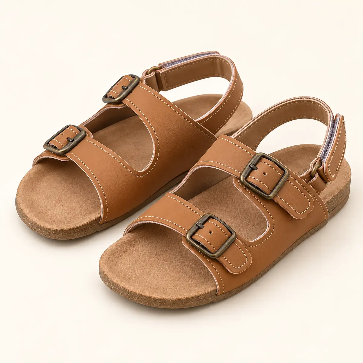 Tan Double Buckle Sandals AI studio illustration