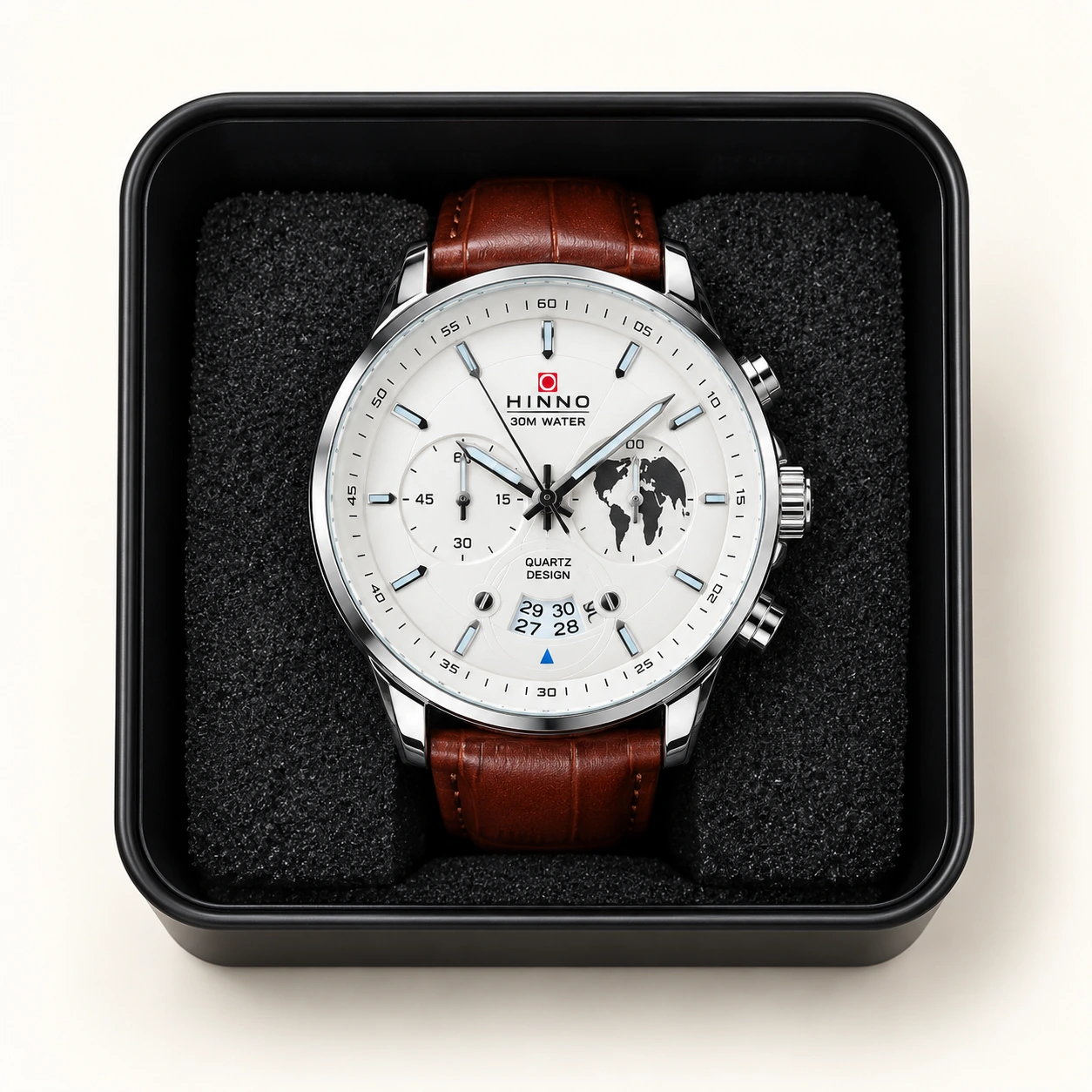 White Dial Brown Strap Watch